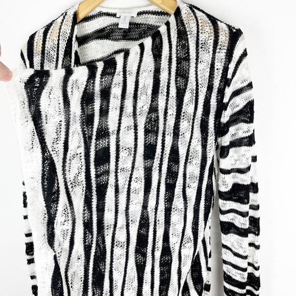 Chicos Darcy Drape Cardigan Sweater Black White Stripe Size Small - Picture 5 of 11